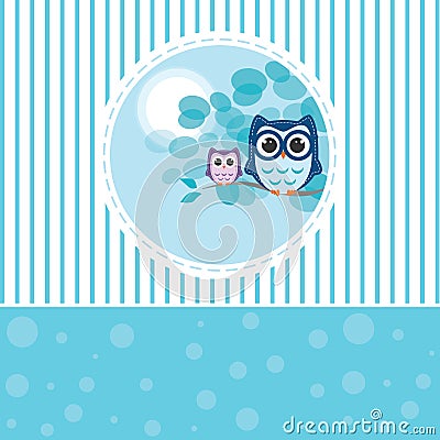 Dad and Baby Owl on a branch Vector Illustration