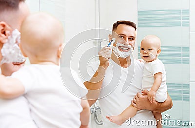Dad and baby son shave Stock Photo