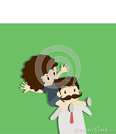 Dad Carries Daughter On Shoulders Vector Illustration