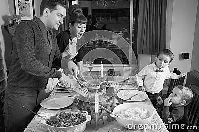 Thanksgiving Day Dinner Turkey Family Stock Photo