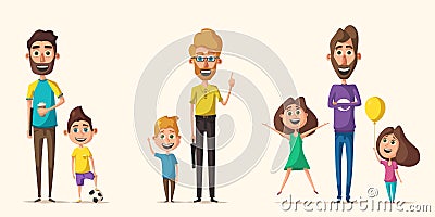 Dad and children character. Cartoon vector illustration Vector Illustration