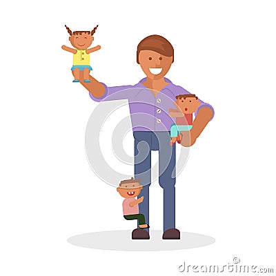 Dad and children Vector Illustration