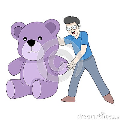 Dad is coming with a big teddy bear surprise for his daughter Vector Illustration