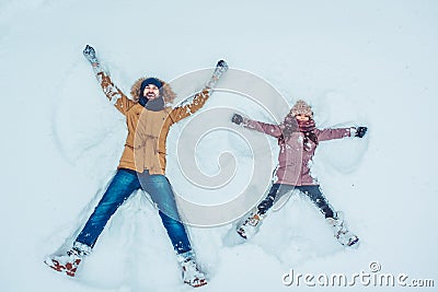 Dad with daughter outdoor in winter Stock Photo