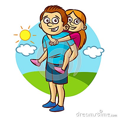 Dad and daughter walking Vector Illustration