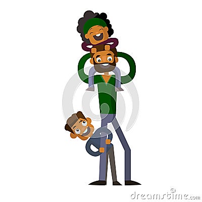 Dad holding his son and daughter on isolated white background Vector Illustration