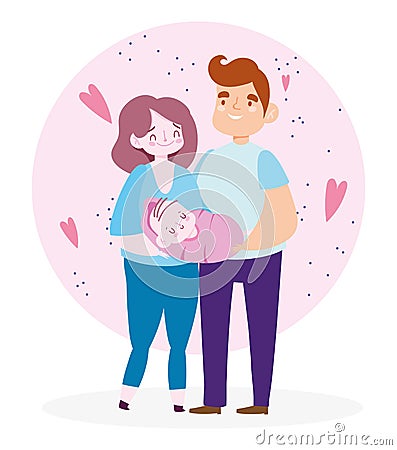 Dad mom carrying baby cartoon characters family day Vector Illustration