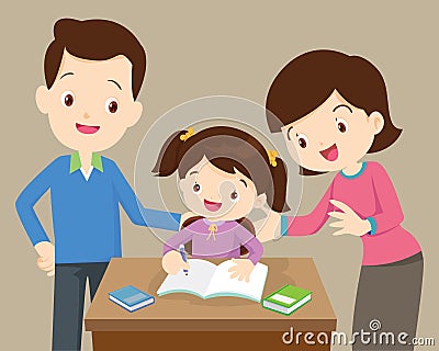 Dad mother daughter homework Vector Illustration