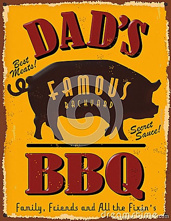 Dad`s BBQ Tin Sign Vintage Old Fashioned Stock Photo