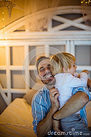 Dad`s new best bud Stock Photo