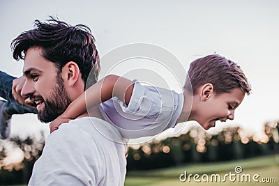Dad and son outdoors Stock Photo