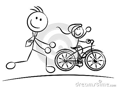 Dad supporting daughter first ride bike isolated Vector Illustration