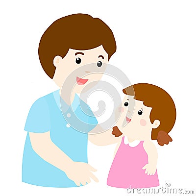 Dad talk to his daughter gently cartoon Vector Illustration