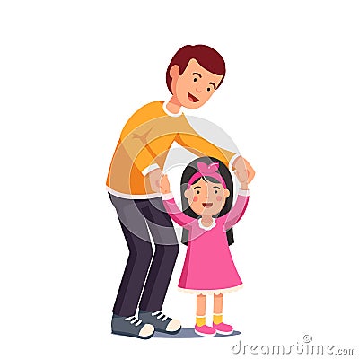 Dad walking with his daughter holding her hands Vector Illustration