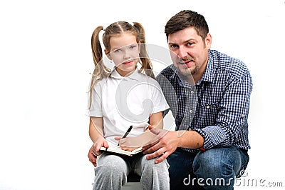 Daddy helps with homework Stock Photo