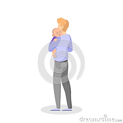 Daddy holding little baby. Cute child and father Vector Illustration