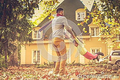 Daddy , time with you is so funny. Stock Photo