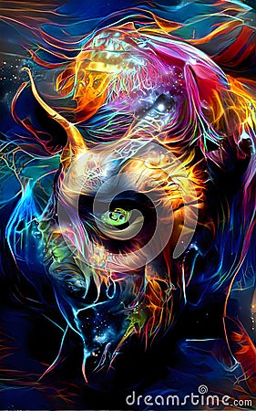 The Daemon- colorful generative mixed art painting Stock Photo