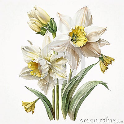 Daffodil Dreams: Beautiful Watercolor Flowers in Full Bloom AI Generated Stock Photo