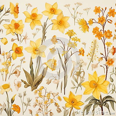 Daffodil Sheet Turnaround With Midwest Deciduous Trees And Shrubs Stock Photo