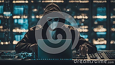 dagerous hacker stealing data inside a server room Stock Photo