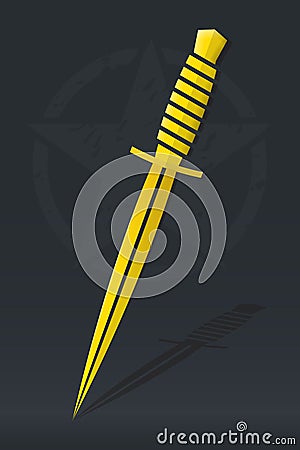 Dagger Gold Emblem. Military Combat Knife. Isolated Icon on Dark Background Vector Illustration