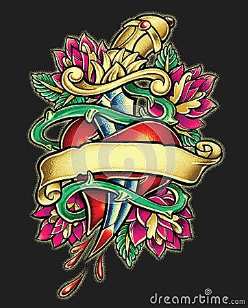 Dagger Heart Tattoo Vector Illustration