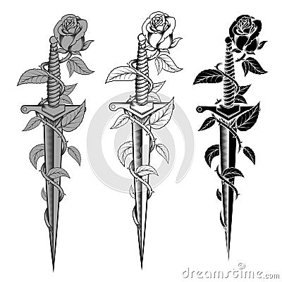 Dagger with rose in black and white Stock Photo