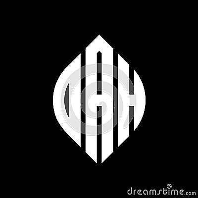 DAH circle letter logo design with circle and ellipse shape. DAH ellipse letters with typographic style. The three initials form a Vector Illustration