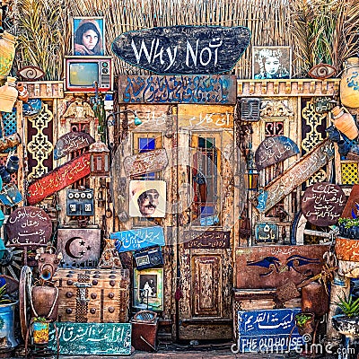 20/11/2018 Dahab, Egypt, an incredibly colorful facade with a large number of different things on the promenade Editorial Stock Photo