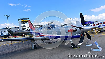 Daher-Socata TBM 900 single turboprop passenger plane on display at Singapore Airshow Editorial Stock Photo