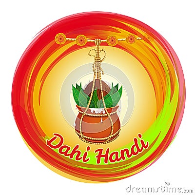 Dahi Handi. Earthen pot with Makhan and coconut Vector Illustration