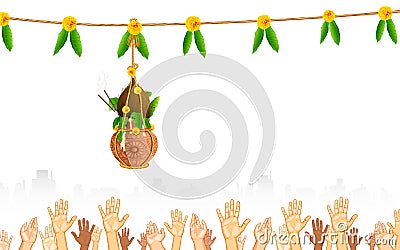 Dahi Handi on Janmashtami Vector Illustration