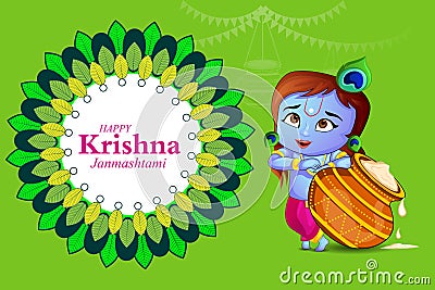Dahi Handi, pot of cream on Krishna Janmashtami festival background of India Vector Illustration