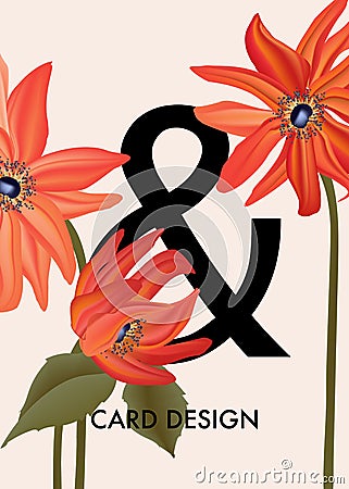 Dahlia red orange minimal contrast realisitc vector flower. Watercolor vector dynamic illustration, wild garden flower template, Vector Illustration