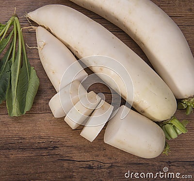 Daikon radish on the wood Stock Photo