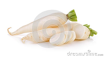 Daikon radishes isolated on white background Stock Photo