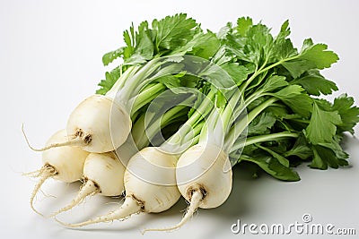 Daikon on white background Stock Photo