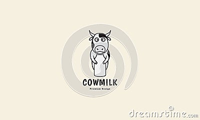 Dairy cows cartoon lines with milk bottle logo design vector icon symbol illustration Vector Illustration