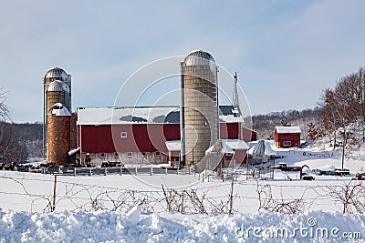 Dairy farm in fresh snow Stock Photo