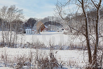 Dairy farm in fresh snow Stock Photo