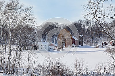 Dairy farm in fresh snow Stock Photo