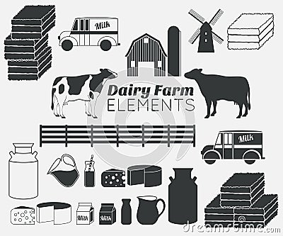 Dairy farm vector elements,milk icon set Vector Illustration