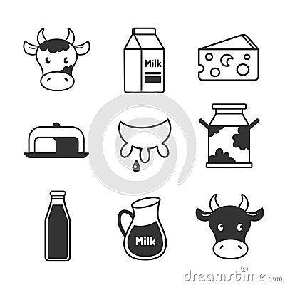 Dairy and milk icons set Vector Illustration