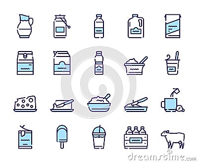 Dairy produce color icon set. Milk Products. Editable stroke Vector Illustration