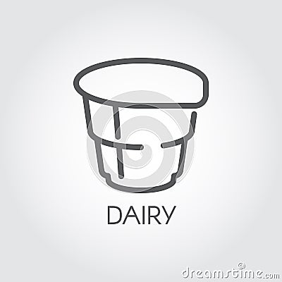 Dairy product line icon. Cup with milk, sauce, cream or yogurt in thin contour design. Food and drink series. Vector Vector Illustration