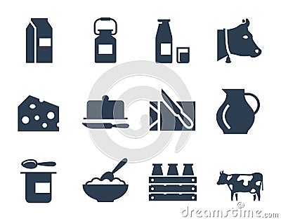 Dairy products icon set Vector Illustration