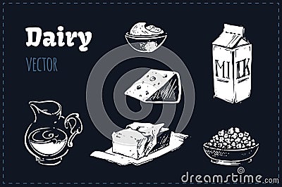 Dairy Products illustrations set. Vector sketches Vector Illustration