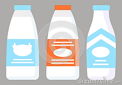 Dairy Products Like Milk and Yogurt, Kefir in Shop Vector Illustration