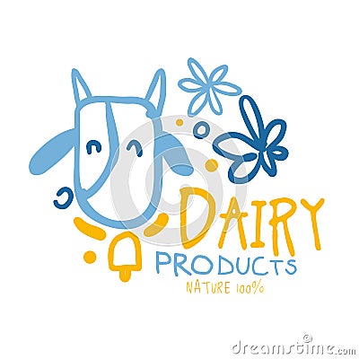 Dairy products logo symbol. Colorful hand drawn illustration Vector Illustration